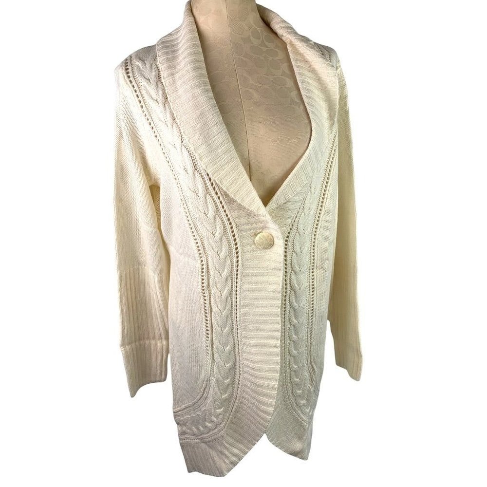 Medium Motto Ivory Long Cardigan Sweater Women's New
